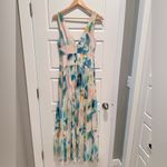 NWT Liv Foster Green Blue Watercolor Printed Chiffon Long Dress Sz 2 $395 Retail Photo 2