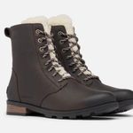 Sorel Women's Emelie Genuine Shearling Short Lace-Up Boot in Blacken Brown NWT Photo 0