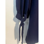 Lulus Tunic Blouse Womens Size L Dark Blue V Neck Long Peep Sleeve Bow Tassel Photo 5