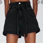 ZARA  black high rise denim‎ shorts w/ waist tie Photo 0