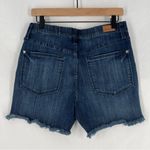 Judy Blue Jegging Dolphin Hem Shorts Stretch Dark Wash Denim Frayed Cutoff L Photo 6