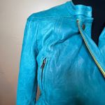 Tracy Reese  Turquoise Moto Leather Biker Jacket SZ 0 Y2K Country Western Texas Photo 3