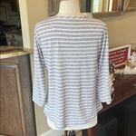 Comfy Striped Flowy Henley Polyester and Linen Muted Purple and White Size M Photo 4