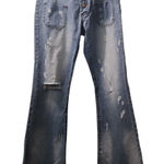 Top Trends Denim Flare Jeans Distressed Frayed Hem Button Fly Light Wash 32 Blue Size 42 Photo 0