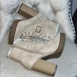 EXPRESS Beige Heeled Boots with Faux Fur Photo 8