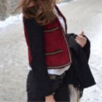 Mango  Red & Black Tweed Blazer Jacket with gold chain trimming C14 Photo 3