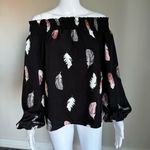 Off The Shoulder Feather Print Shirt Size M Black Size M Photo 0
