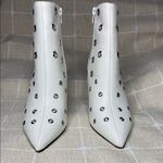 Anne Michelle Womens White Ankle Boots Pointed Toe Stiletto Heel Grommet Accents Photo 5