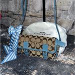 Coach Y2K VTG # 6686 RARE COLOR GLACIER blue/Monogram Canvas SLV crossbody GUC Photo 6