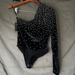 Retrofete Black Velvet Rhinestone One Sleeve Bodysuit Size Small Photo 4