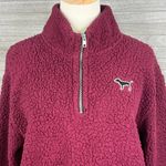 PINK - Victoria's Secret  Sherpa Fleece 1/4 Zip Pullover Burgundy w Dog Logo-Small Photo 1