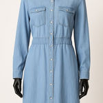 Eva Mendes Denim Shirt Dress Size 8 Snap Front Long Sleeve Chambray Midi Blue Size M Photo 0