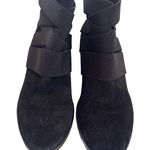 Eileen Fisher Black Suede Leather Elastic Strap Ankle Booties Size 7 Photo 0