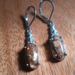 Matrix Fire Opal Solitaire Lever Back Platinum Over Copper Earrings Photo 4