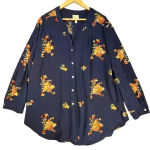 Fig & Flower Women’s Navy Floral Embroidered Long Sleeve Bohemian Blouse 2X Blue Photo 0