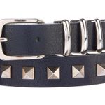 ANINE BING Unisex Leather Belt w Silver Gunmetal Grommets Studded Pyramid Square Buckle Black Sz M/L Photo 0