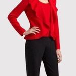 St. John Womens Cardigan Red Ruffle Wool Open Front Long Sleeve Sweater Size 6 Photo 0