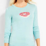 Talbots  Light Blue with Pink Sprinkle Donut Design Long Sleeve Sweater Top Photo 0