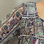 American Eagle Sheer Long Elastic Sleeve Cream Gold Blue Green Top S Photo 4