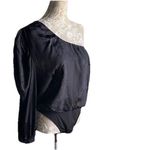 MISA Los Angeles One Shoulder Bodysuit Black Long Sleeve Floral Jacquard Blouse Photo 3