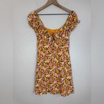 All in Favor Orange Pink Floral Print Puff Sleeve Mini Dress size XS Photo 3