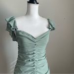 ZARA  | Green Ruched Ruffle Mini Dress Sz L Photo 2