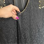 Vintage 100% Silk Sequin Beaded Gold Black 12p Midi Dress Size 12 Photo 4