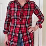 Forever 21  red and black plaid button cotton shirt ruffle S Photo 3