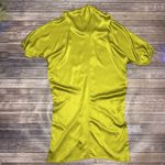 ZARA Green Satin 3/4 Dolman Sleeve Tapered Back Tie V Line High Neck Dress NWT Photo 11