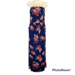 Dolce Bianca Navy Floral Print Strapless Maxi Dress Size Small Blue Photo 0