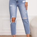 SheIn Blue Distressed Straight Leg Jeans Photo 0