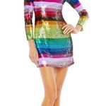 Mac Duggal Rainbow Sequin Striped Cocktail Dress NWT Size 6 Photo 0