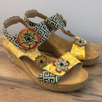 L'Artiste By Spring Step Radd Floral Cork Wedge Sandals Women's Yellow Size 9 Photo 0