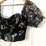 Floral Embroidered Mesh Puff Sleeve Bustier Top Sz L Black Size L Photo 1