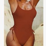 NEW 1 Pc Swimsuit Ruched High Cut Tummy Control Bathing L Orange Size L Photo 4