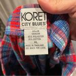 Vintage 80’s elastic waist seersucker plaid red blue mom shorts pockets bermuda Size XL Photo 6