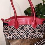 Spartina 449 Linen & Leather Handbag, Geometric Print East West Black Red & Tan Photo 6