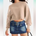 Sweater Womens XL Beige Crop Top Crewneck Cropped Batwing Sleeve Ribbed Tops D1 Photo 6