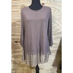 LOGO By Lori Goldstein  Stretch Tunic Blouse Size Medium Goblin Earthy Lace Photo 0