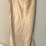 Bebe  Gold Satin Slip Dress Adjustable Strap Drape Neck Sexy Size XL Midi Silky Photo 0