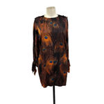 Givenchy  Vintage Peacock-Print Poet-Sleeve Blouse Silk Brown Size 34 US 2‎ Photo 2
