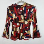 Allison Taylor Vintage  Petite Geometric Abstract Pleated Flared Sleeve Button Up Photo 6