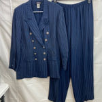Vintage Whirlaway Frocks women's navy blue striped double breasted pantsuit 16P Photo 0