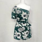 Lulus Flawless Moments Green Floral Print One-Shoulder Romper Photo 3