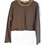 The Upside Tan & Black Striped Long Sleeve Crop 100% Cotton Shirt Size XL Brown Photo 0