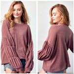 Women’s Boho Chic Raspberry Mauve Shirred Lantern Long Sleeve Solid Top Sz Large Pink Photo 3