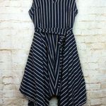 Doe & Rae Women Size M Striped Blue Dress Collared V-Neck Handkerchief Hem Photo 0