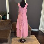 Women’s Pink Tea Length Chiffon Dress Matching Chiffon Jacket CorsetBack Size 12 Photo 3