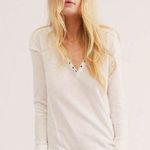 We The Free  People Military Mix Studded Henley Ribbed Cuff Tee Ivory - Size XS Photo 0