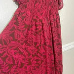 Torrid Womens 1 Smocked Maxi Dress Red Leaf Pattern Babydoll Empire Flowy Photo 2
